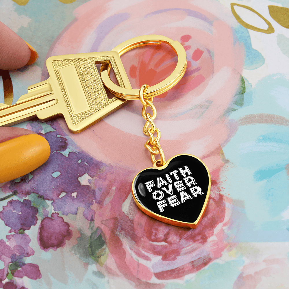 Faith Over Fear (White) - Graphic Heart Keychain - Gift for Her - Gift for Him