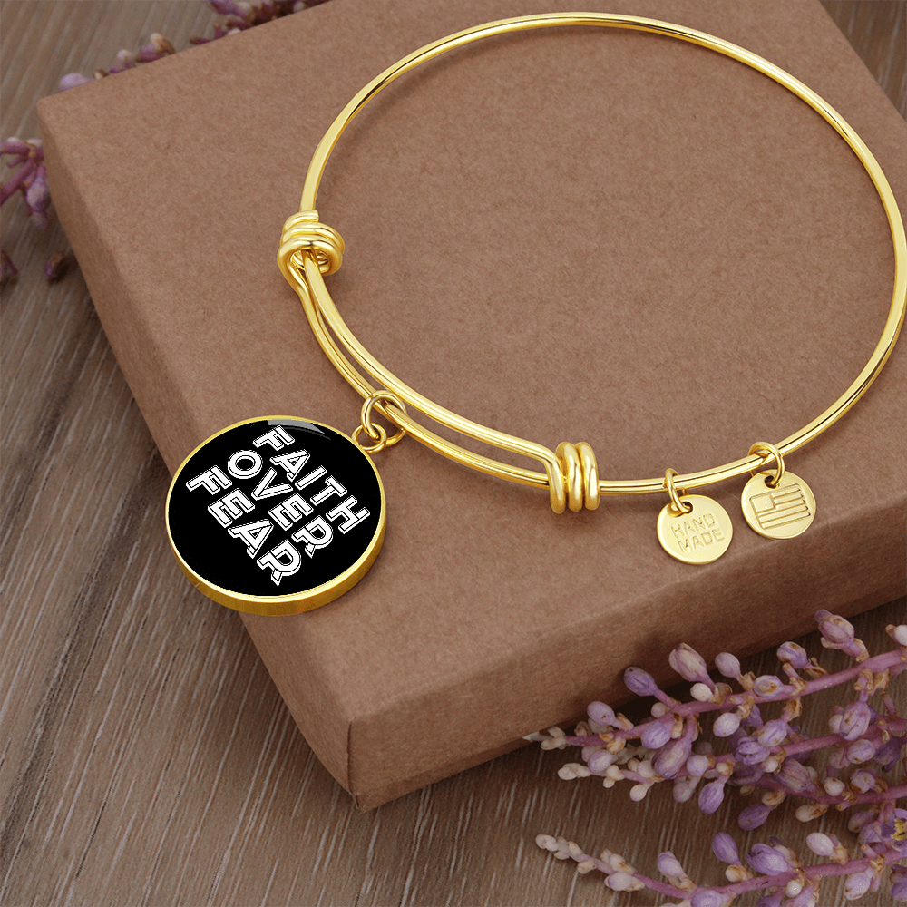 Faith Over Fear (White) - Non-Message Card Luxury Circle Bangle - Gift for Her - Gift for Him