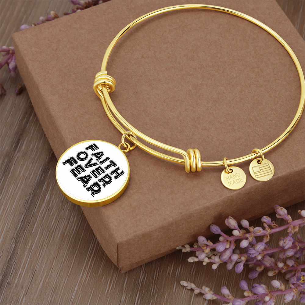 Faith Over Fear (Black) - Non-Message Card Luxury Circle Bangle - Gift for Her - Gift for Him