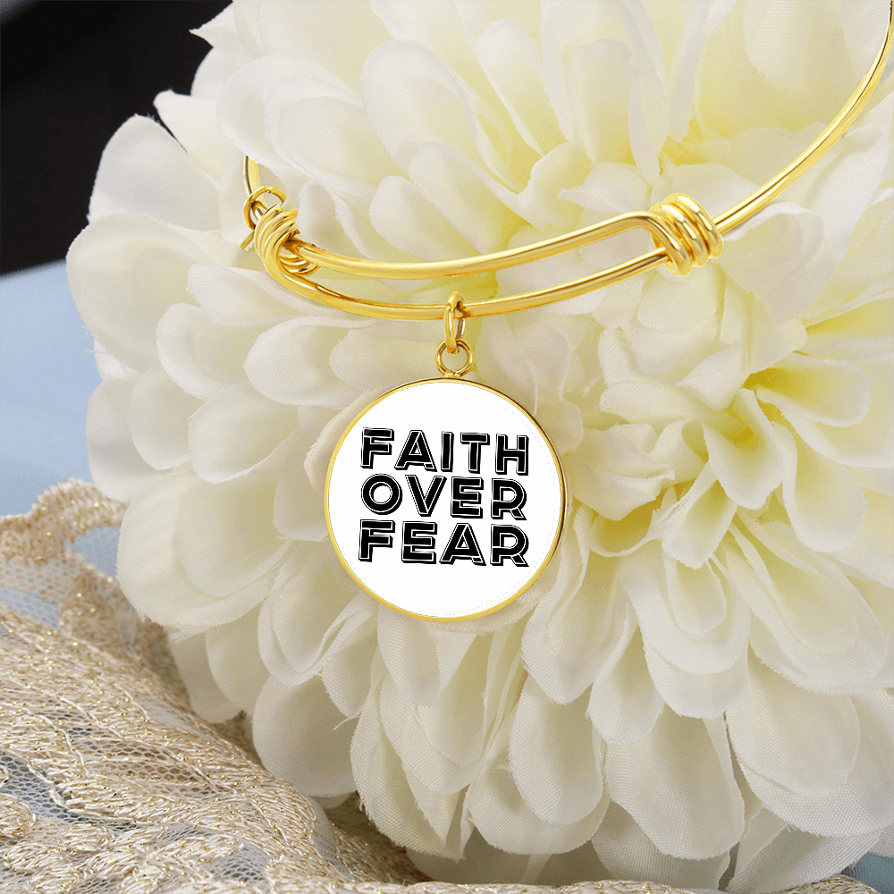 Faith Over Fear (Black) - Non-Message Card Luxury Circle Bangle - Gift for Her - Gift for Him