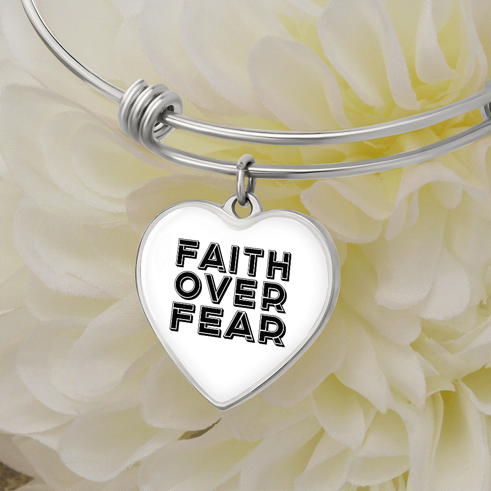 Faith Over Fear (Black) - Non-Message Card Luxury Heart Bangle - Gift for Her - Gift for Him