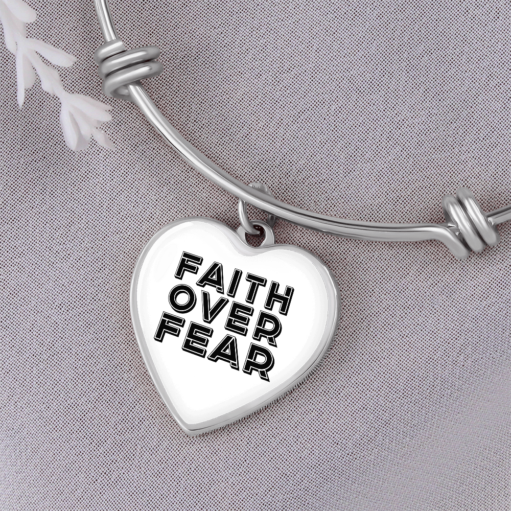 Faith Over Fear (Black) - Non-Message Card Luxury Heart Bangle - Gift for Her - Gift for Him