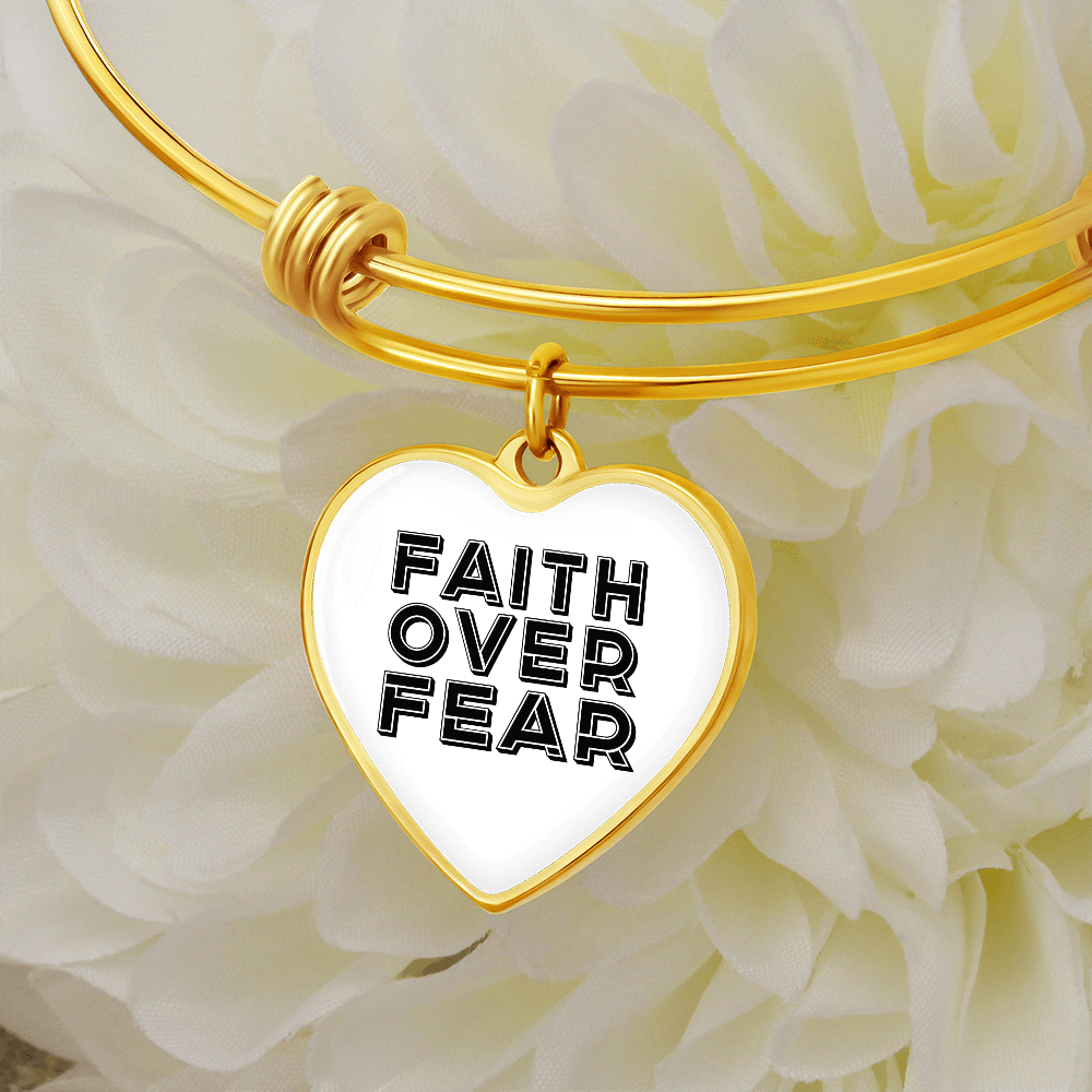 Faith Over Fear (Black) - Non-Message Card Luxury Heart Bangle - Gift for Her - Gift for Him