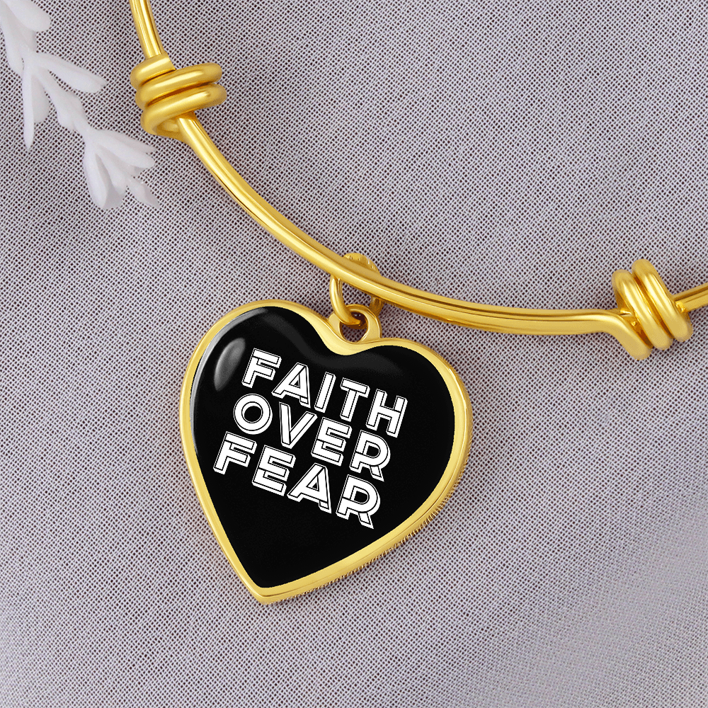 Faith Over Fear (White) - Non-Message Card Luxury Heart Bangle - Gift for Her - Gift for Him