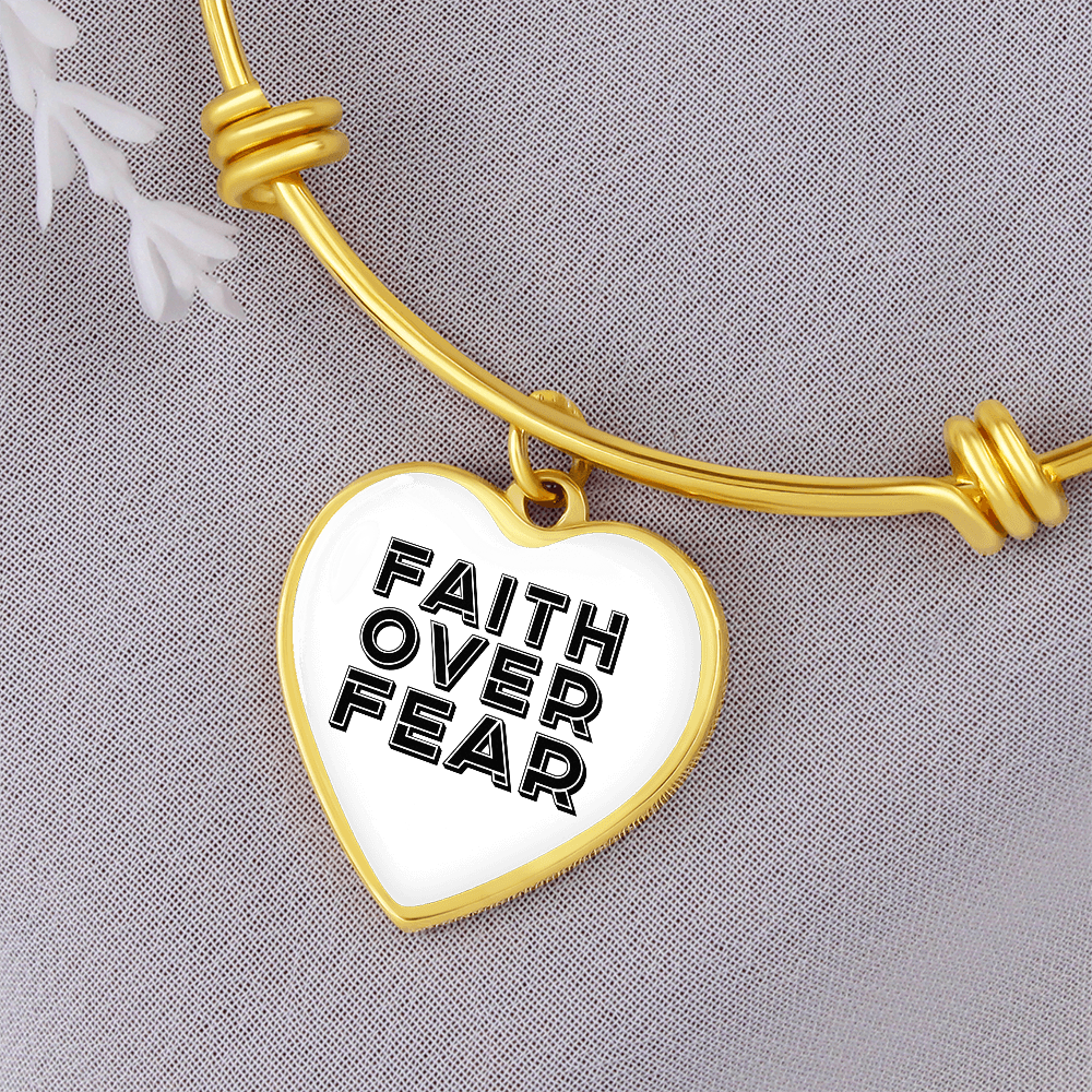 Faith Over Fear (Black) - Non-Message Card Luxury Heart Bangle - Gift for Her - Gift for Him