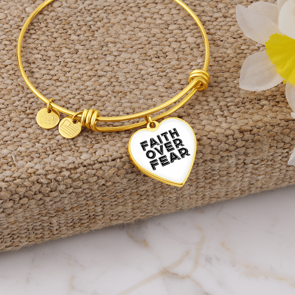 Faith Over Fear (Black) - Non-Message Card Luxury Heart Bangle - Gift for Her - Gift for Him