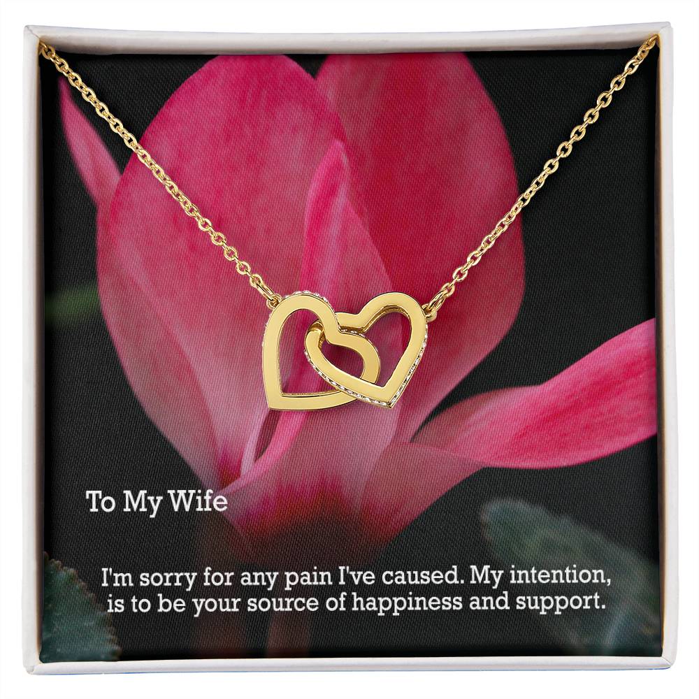 To My Wife, I'm Sorry For Any Pain I've Caused - Interlocking Hearts Necklace - Gift for Wife