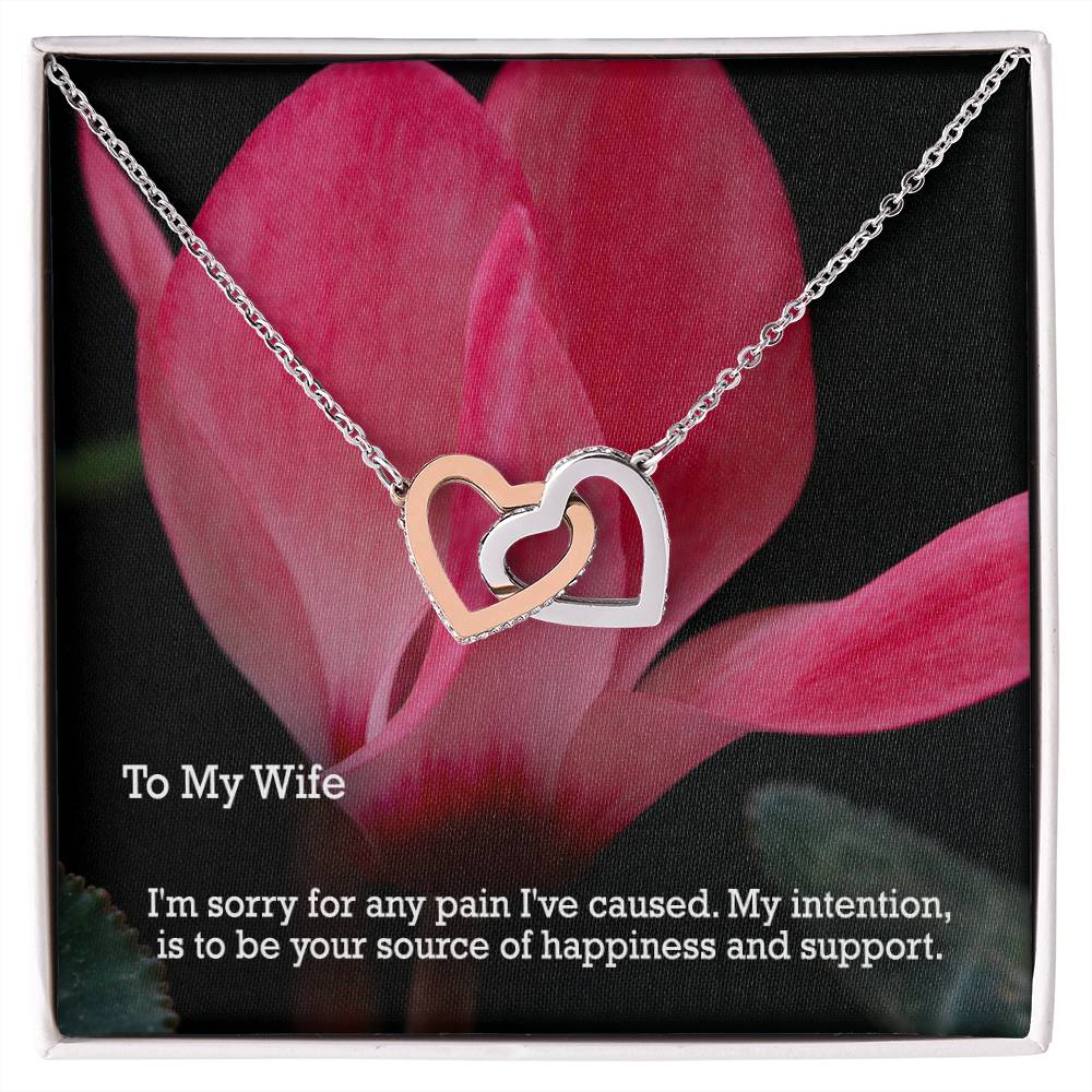 To My Wife, I'm Sorry For Any Pain I've Caused - Interlocking Hearts Necklace - Gift for Wife