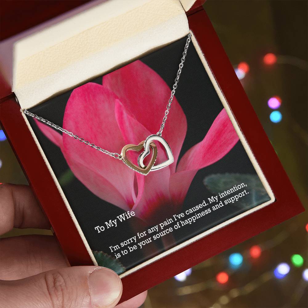 To My Wife, I'm Sorry For Any Pain I've Caused - Interlocking Hearts Necklace - Gift for Wife