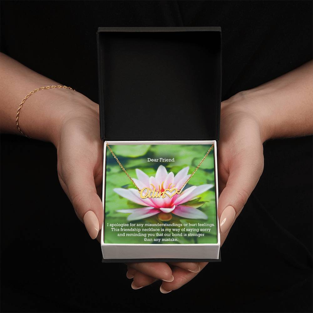 Dear Friend, I Apologize For Any Misunderstandings Or Hurt Feelings - Name Necklace + Heart Character with Message Card - Gift for Friend