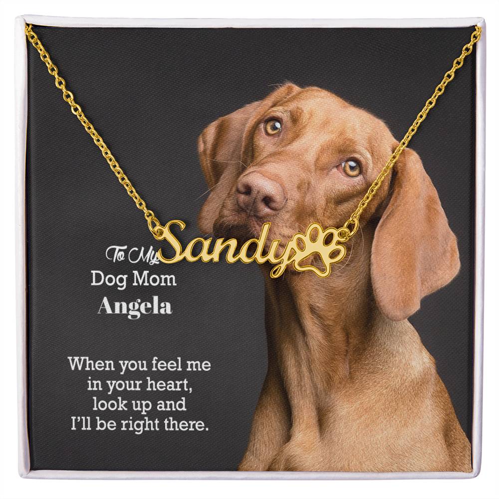 To My Dog Mom, When You Feel Me In Your Heart, Look Up & I'll Be Right There - Paw Print Name Necklace - Gift for Dog Mom