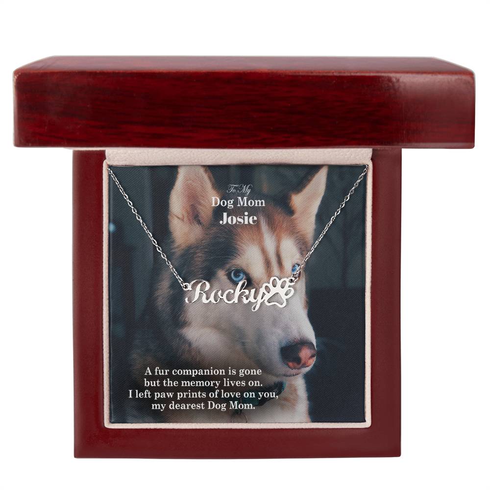 To My Dog Mom, A Fur Companion Is Gone But The Memory Lives On - Paw Print Name Necklace - Gift for Dog Mom