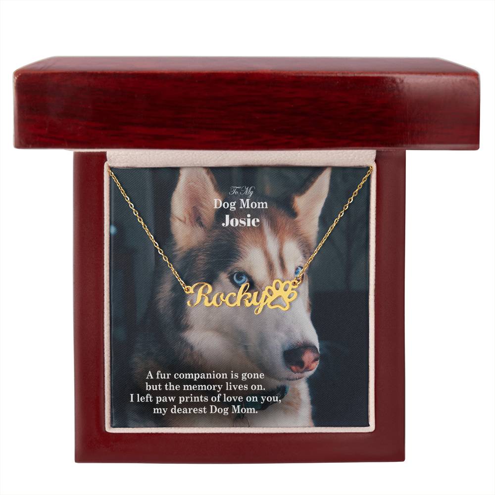 To My Dog Mom, A Fur Companion Is Gone But The Memory Lives On - Paw Print Name Necklace - Gift for Dog Mom
