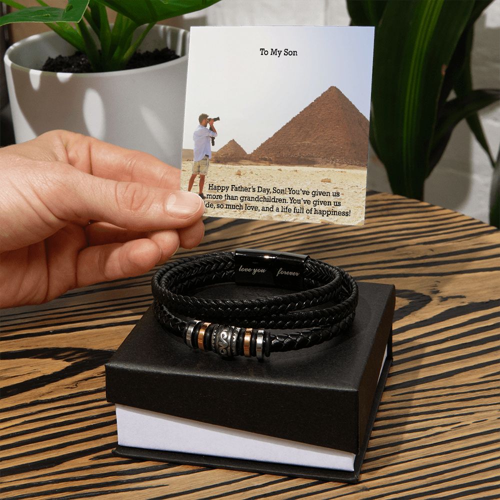 To My Son, Happy Father's Day! - You've Given Us More Than Grandchildren. You've Given Us Pride, So Much Love & A Life Full Of Happiness! - Men's "Love You Forever" Bracelet - Gift for Son