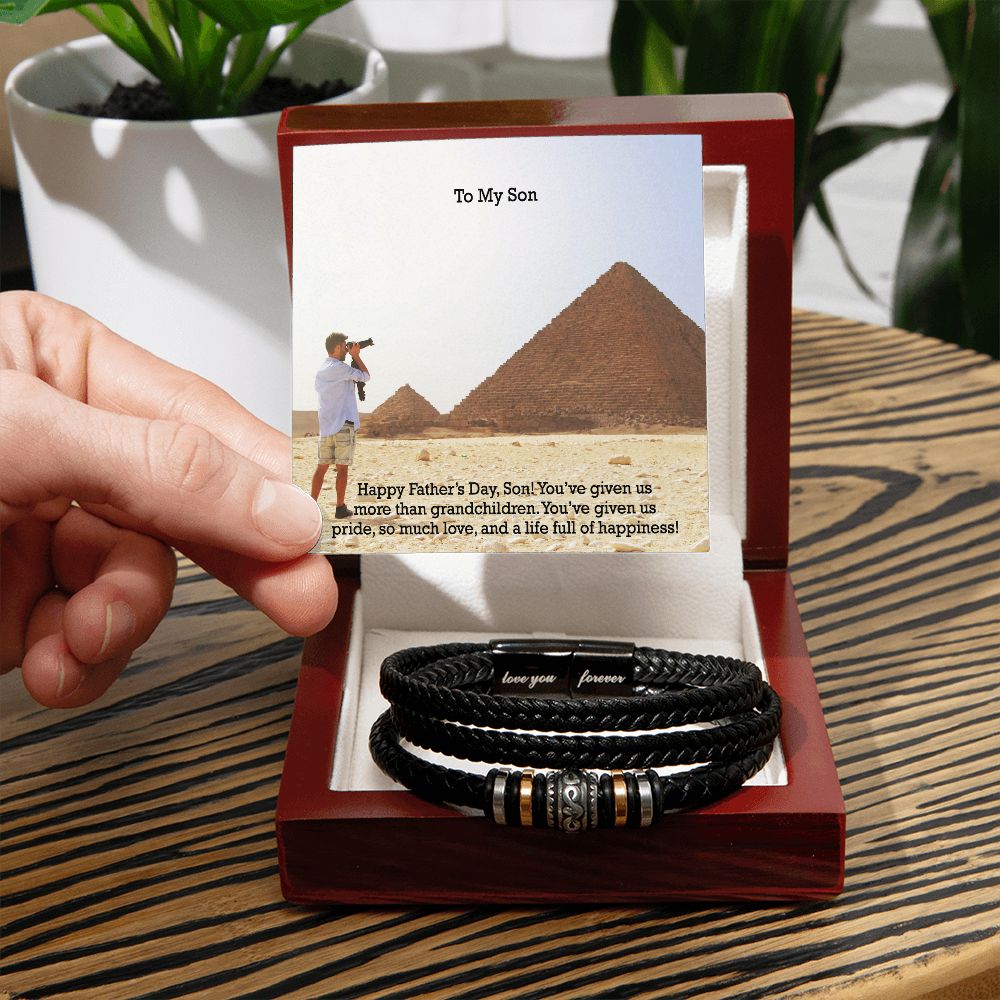 To My Son, Happy Father's Day! - You've Given Us More Than Grandchildren. You've Given Us Pride, So Much Love & A Life Full Of Happiness! - Men's "Love You Forever" Bracelet - Gift for Son