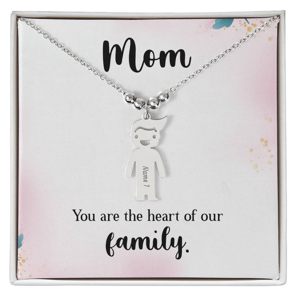 Mom, You Are The Heart Of Our Family - Kid Charm Necklace (w/MC) - Gift for Mom