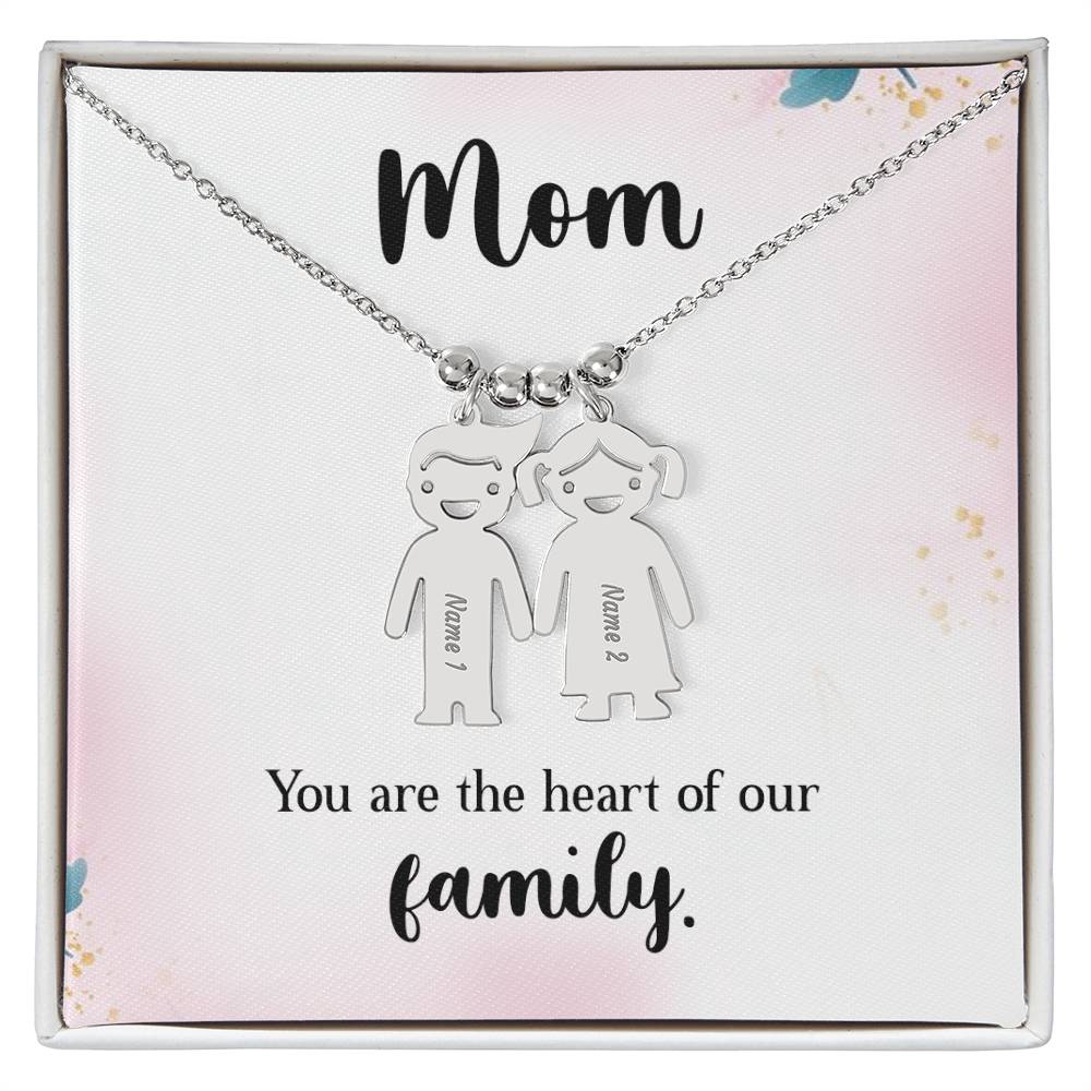 Mom, You Are The Heart Of Our Family - Kid Charm Necklace (w/MC) - Gift for Mom