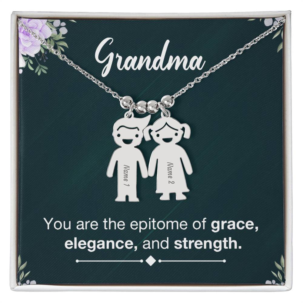 Grandma, You Are The Epitome Of Grace, Elegance, & Strength - Kid Charm Necklace (w/MC) - Gift for Grandma