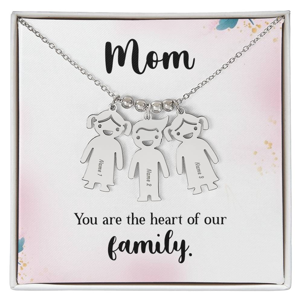 Mom, You Are The Heart Of Our Family - Kid Charm Necklace (w/MC) - Gift for Mom