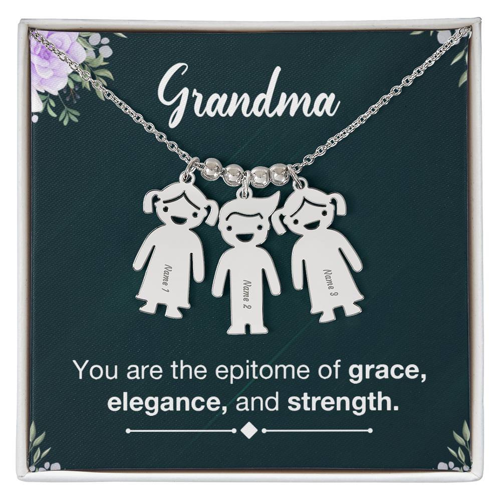 Grandma, You Are The Epitome Of Grace, Elegance, & Strength - Kid Charm Necklace (w/MC) - Gift for Grandma