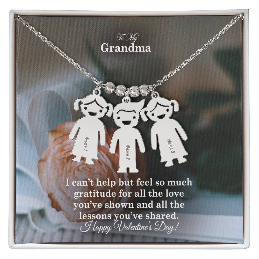 To My Grandma, I Can't Help But Feel So Much Gratitude For All The Love You've Shown & All The Lessons You've Shared - Kid Charm Necklace (w/MC) - Gift for Grandma