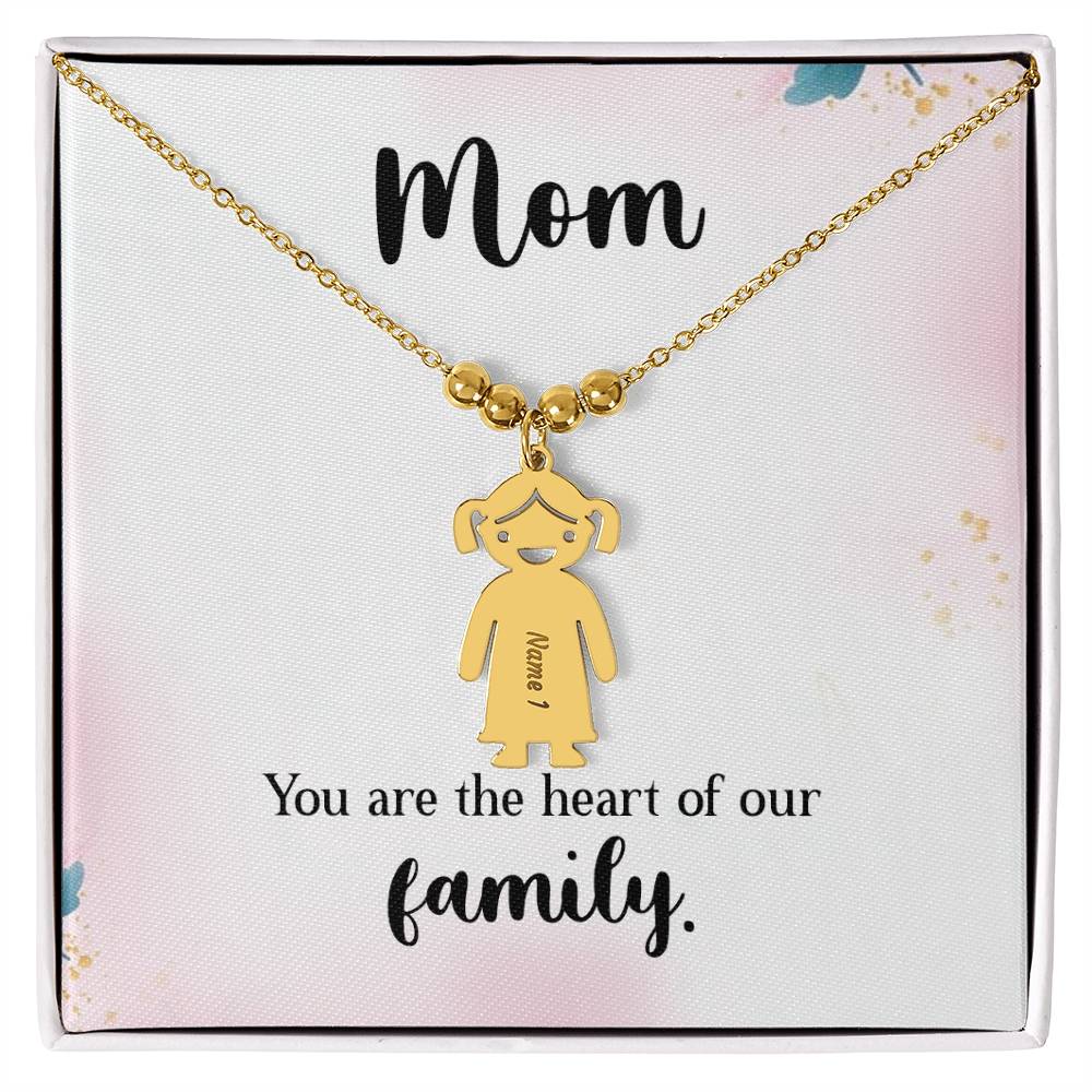 Mom, You Are The Heart Of Our Family - Kid Charm Necklace (w/MC) - Gift for Mom