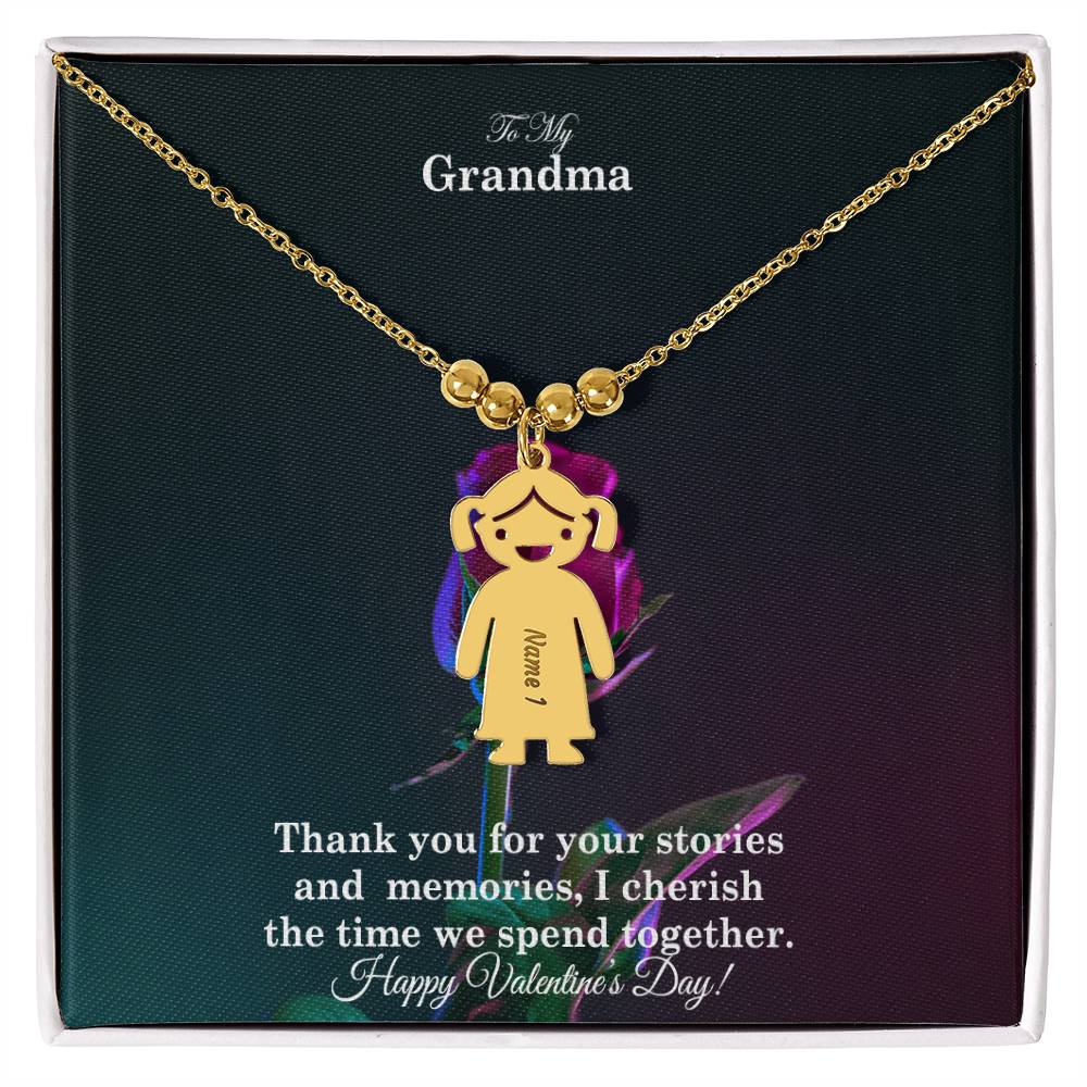 To My Grandma, Thank You For Your Stories And Memories, I Cherish The Time We Spend Together - Kid Charm Necklace (w/MC) - Gift for Grandma