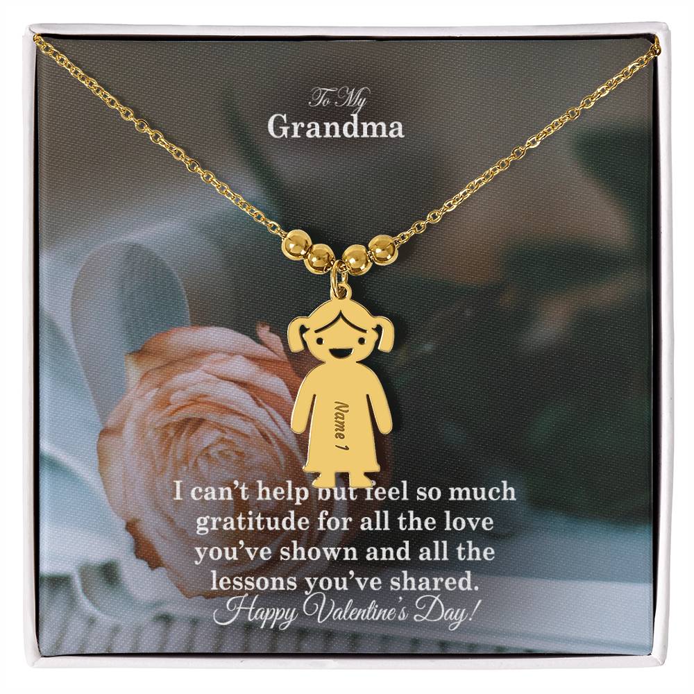 To My Grandma, I Can't Help But Feel So Much Gratitude For All The Love You've Shown & All The Lessons You've Shared - Kid Charm Necklace (w/MC) - Gift for Grandma