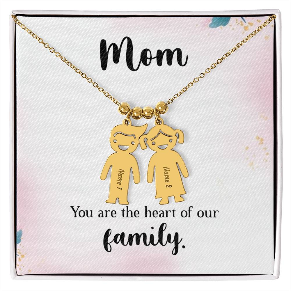 Mom, You Are The Heart Of Our Family - Kid Charm Necklace (w/MC) - Gift for Mom