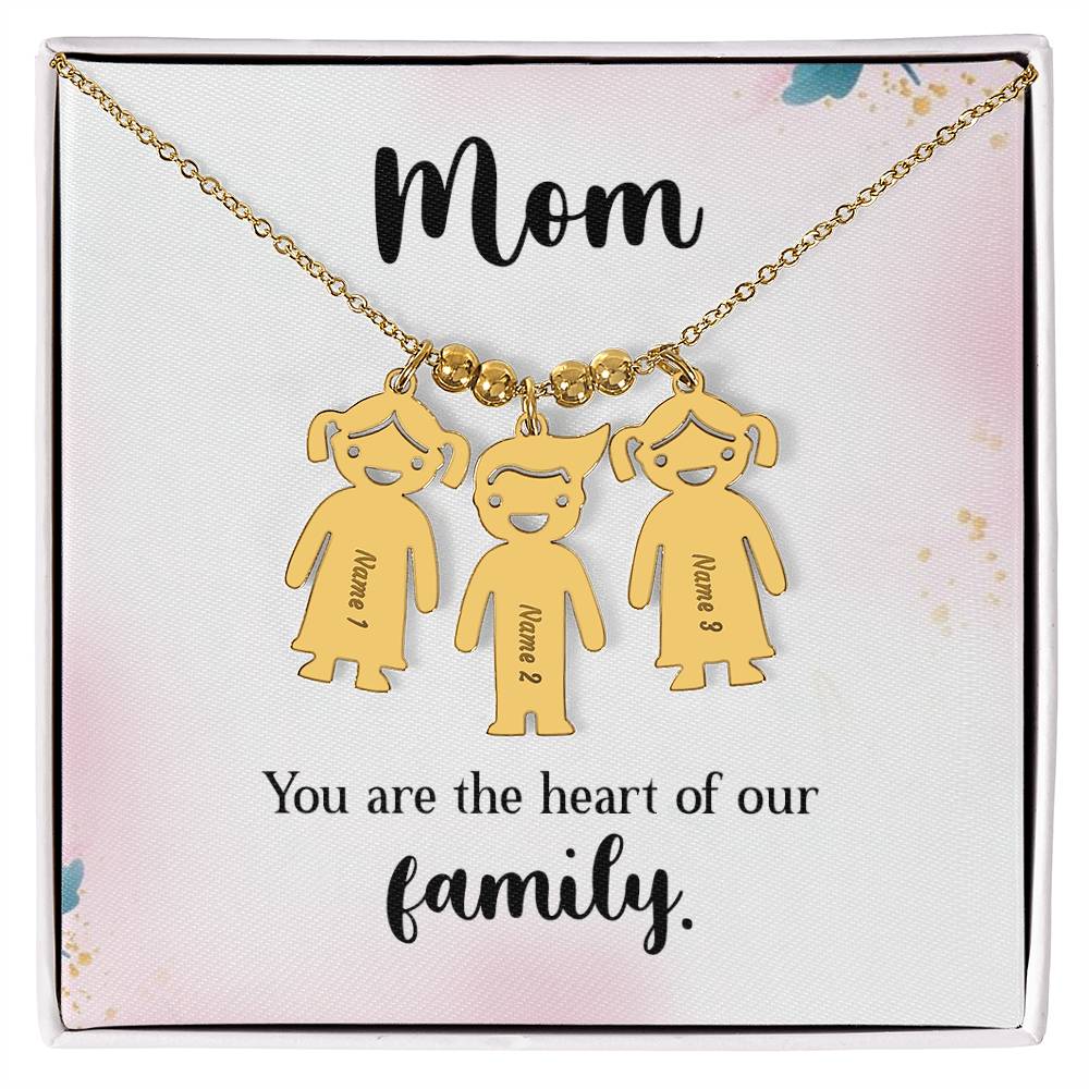 Mom, You Are The Heart Of Our Family - Kid Charm Necklace (w/MC) - Gift for Mom