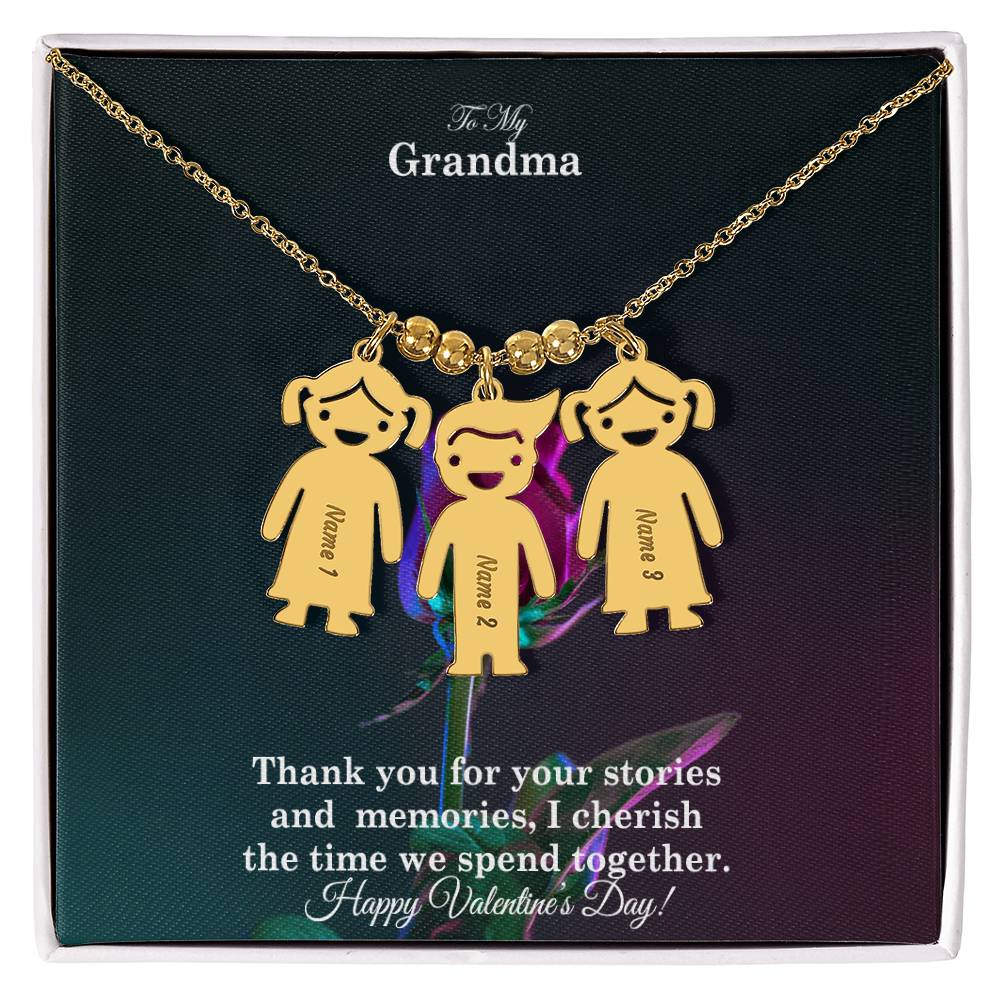 To My Grandma, Thank You For Your Stories And Memories, I Cherish The Time We Spend Together - Kid Charm Necklace (w/MC) - Gift for Grandma