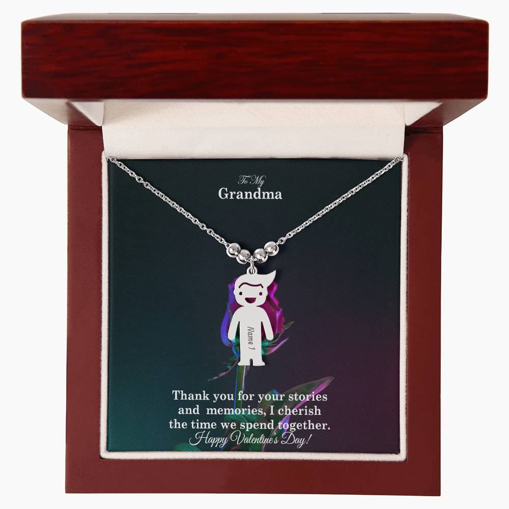 To My Grandma, Thank You For Your Stories And Memories, I Cherish The Time We Spend Together - Kid Charm Necklace (w/MC) - Gift for Grandma