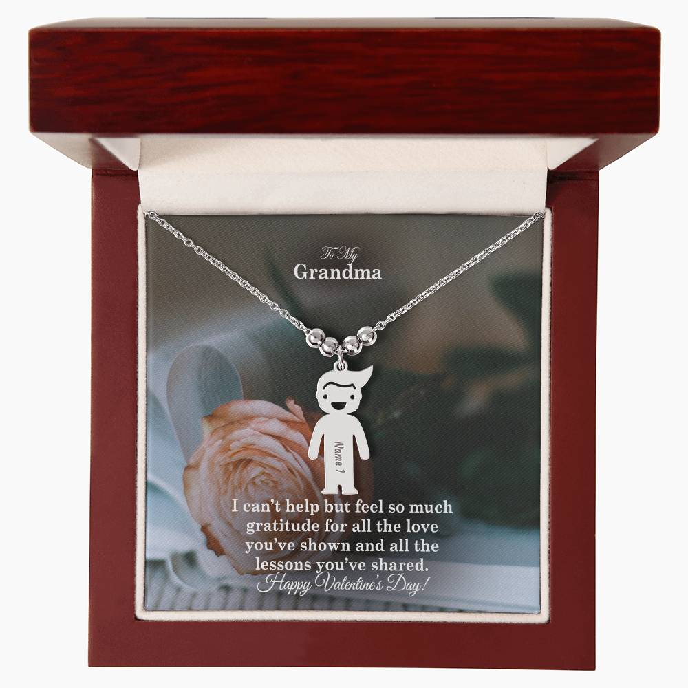 To My Grandma, I Can't Help But Feel So Much Gratitude For All The Love You've Shown & All The Lessons You've Shared - Kid Charm Necklace (w/MC) - Gift for Grandma