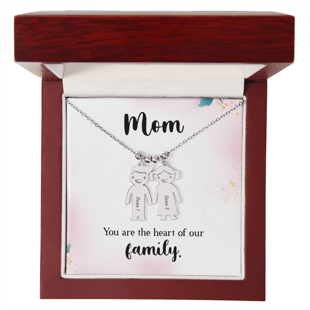 Mom, You Are The Heart Of Our Family - Kid Charm Necklace (w/MC) - Gift for Mom