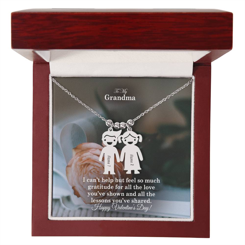 To My Grandma, I Can't Help But Feel So Much Gratitude For All The Love You've Shown & All The Lessons You've Shared - Kid Charm Necklace (w/MC) - Gift for Grandma