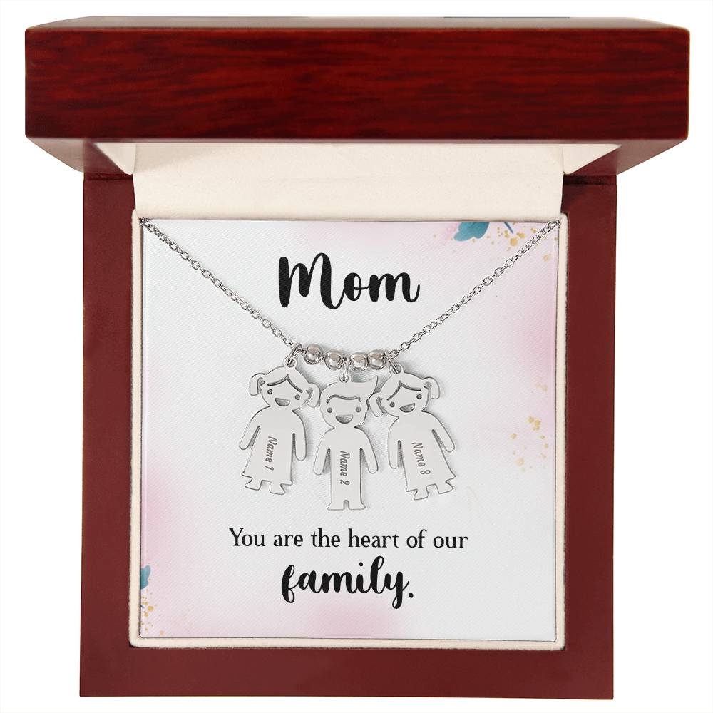 Mom, You Are The Heart Of Our Family - Kid Charm Necklace (w/MC) - Gift for Mom