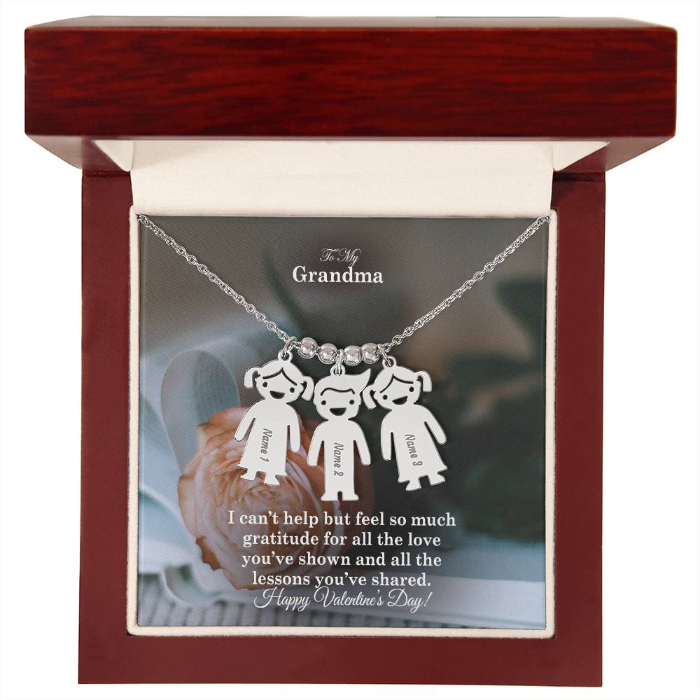 To My Grandma, I Can't Help But Feel So Much Gratitude For All The Love You've Shown & All The Lessons You've Shared - Kid Charm Necklace (w/MC) - Gift for Grandma