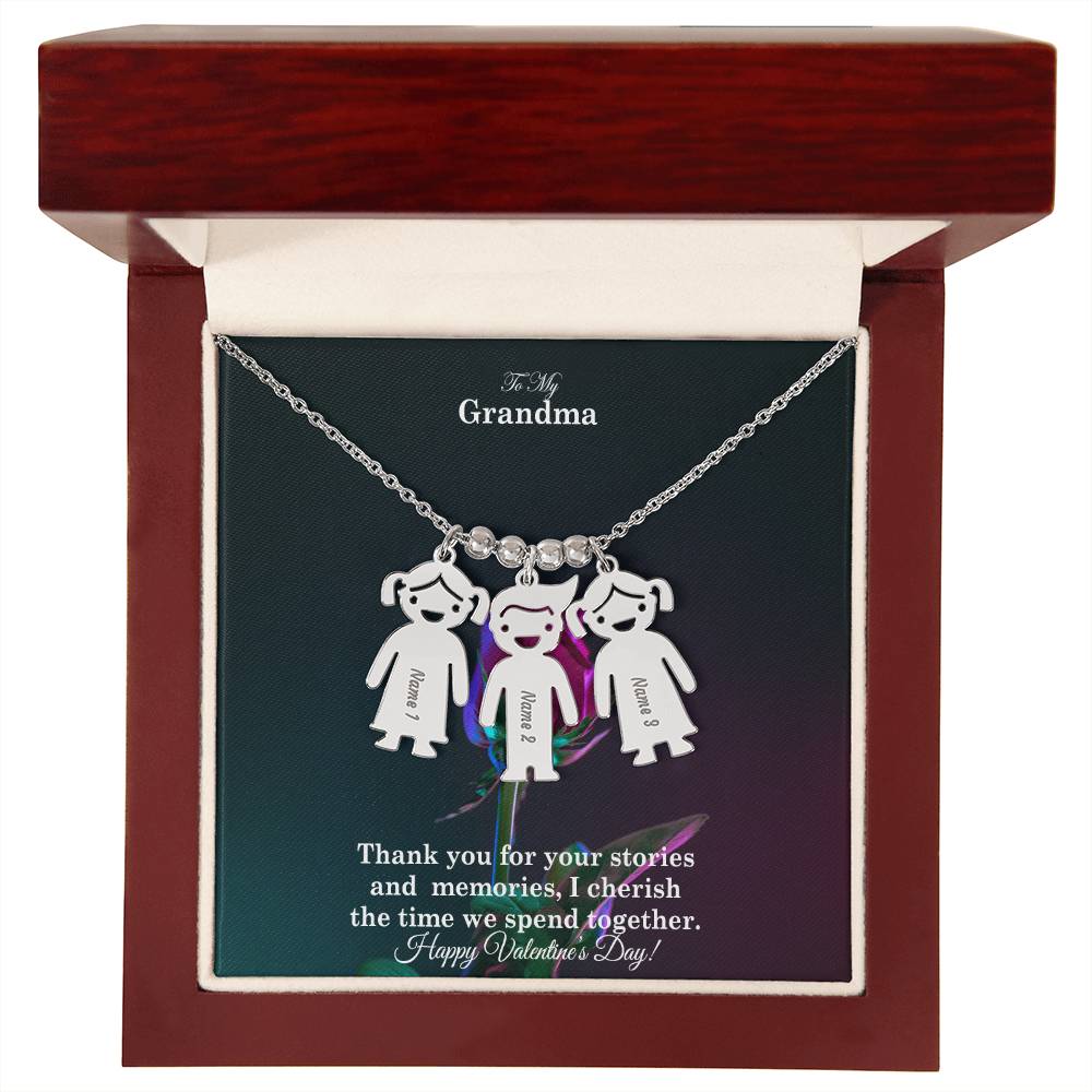 To My Grandma, Thank You For Your Stories And Memories, I Cherish The Time We Spend Together - Kid Charm Necklace (w/MC) - Gift for Grandma
