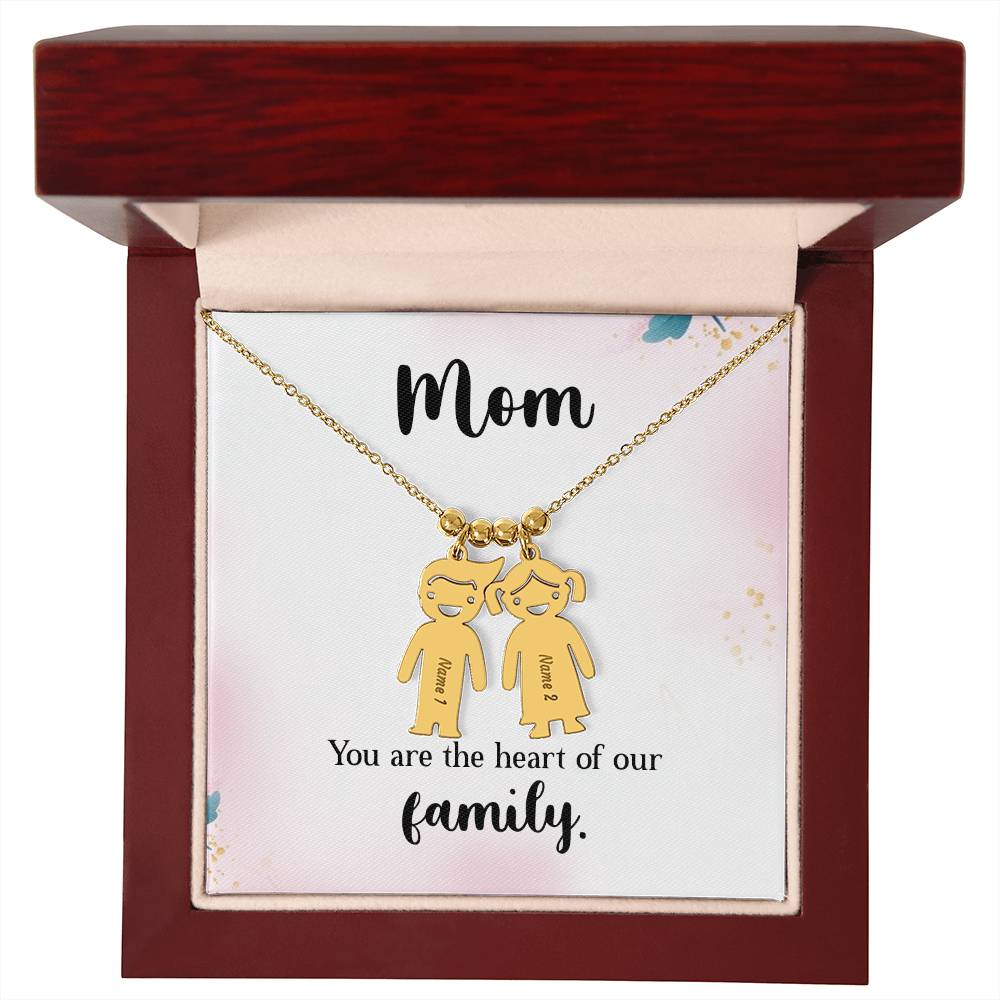 Mom, You Are The Heart Of Our Family - Kid Charm Necklace (w/MC) - Gift for Mom