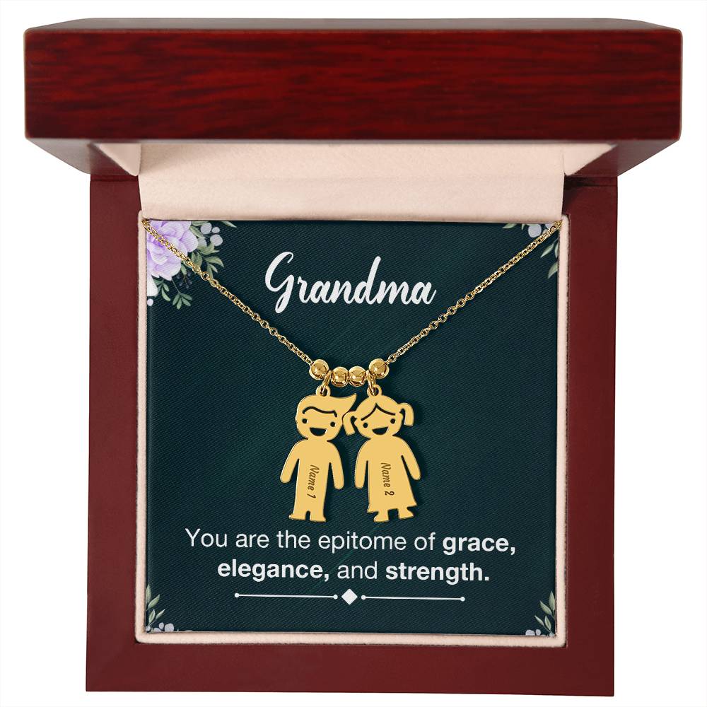 Grandma, You Are The Epitome Of Grace, Elegance, & Strength - Kid Charm Necklace (w/MC) - Gift for Grandma