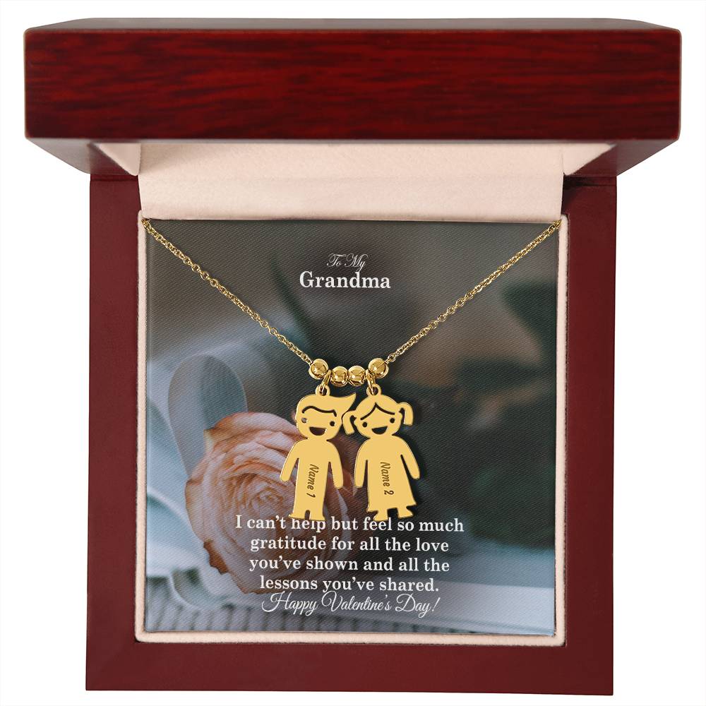 To My Grandma, I Can't Help But Feel So Much Gratitude For All The Love You've Shown & All The Lessons You've Shared - Kid Charm Necklace (w/MC) - Gift for Grandma