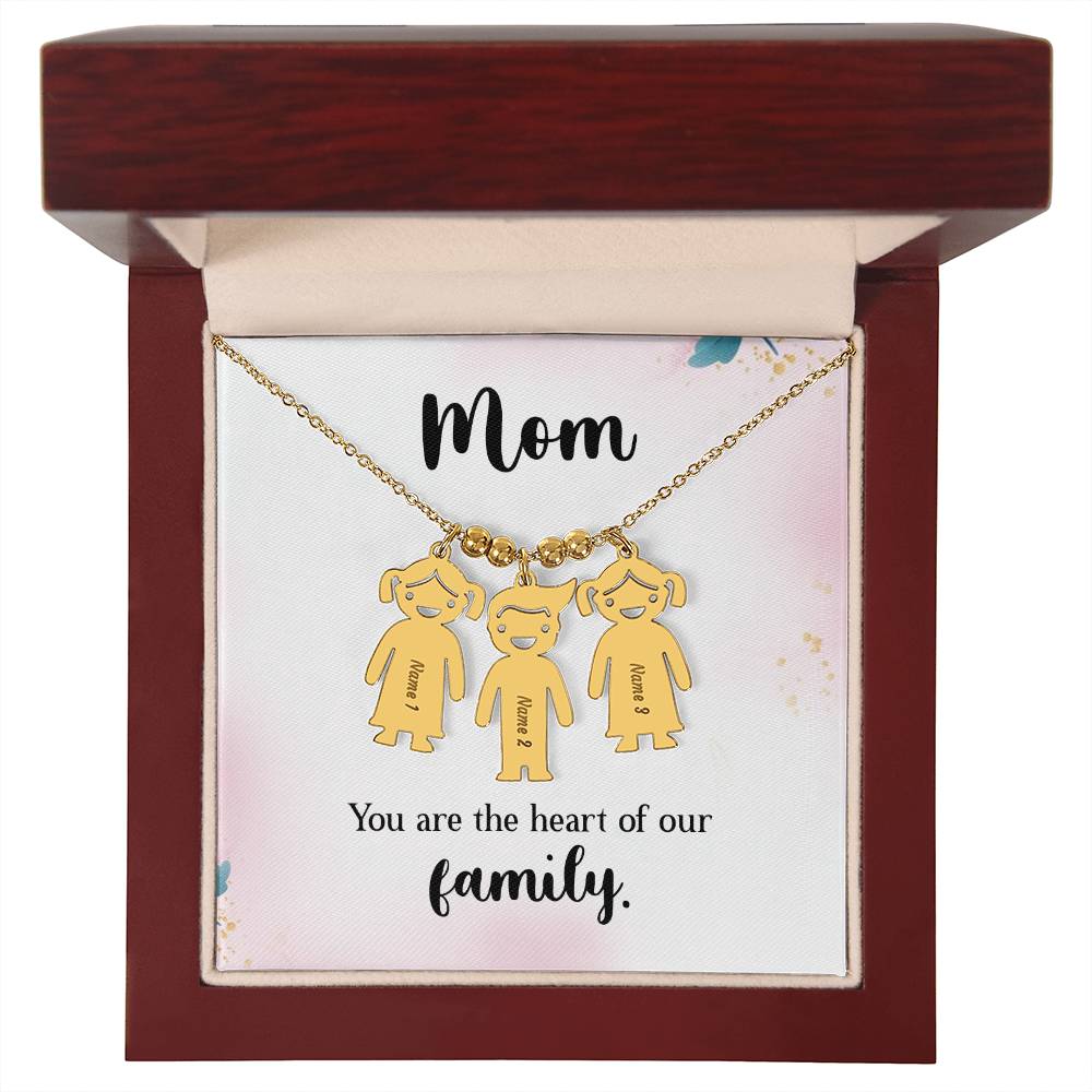 Mom, You Are The Heart Of Our Family - Kid Charm Necklace (w/MC) - Gift for Mom