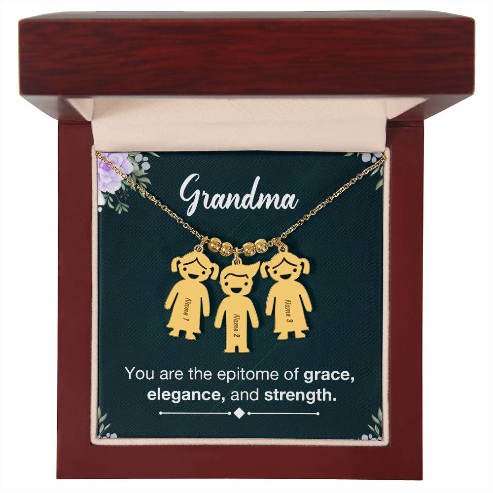 Grandma, You Are The Epitome Of Grace, Elegance, & Strength - Kid Charm Necklace (w/MC) - Gift for Grandma