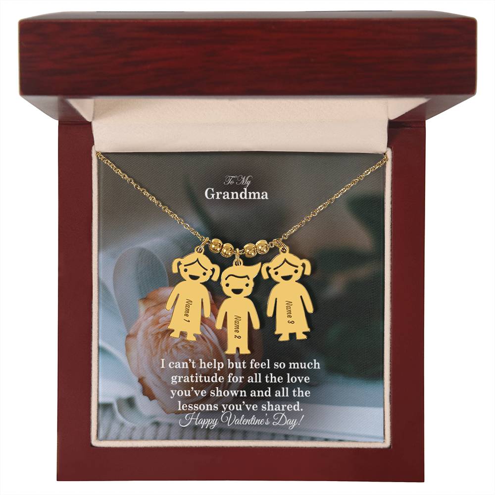 To My Grandma, I Can't Help But Feel So Much Gratitude For All The Love You've Shown & All The Lessons You've Shared - Kid Charm Necklace (w/MC) - Gift for Grandma