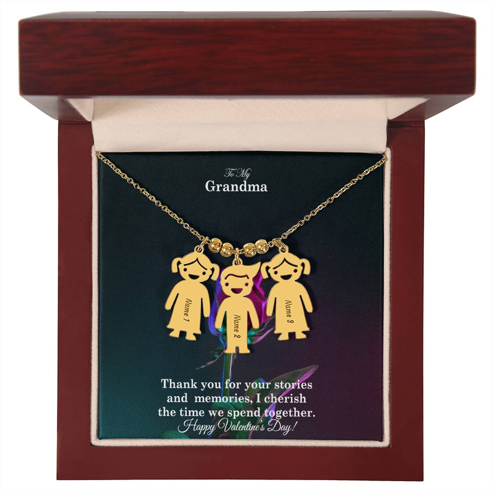 To My Grandma, Thank You For Your Stories And Memories, I Cherish The Time We Spend Together - Kid Charm Necklace (w/MC) - Gift for Grandma