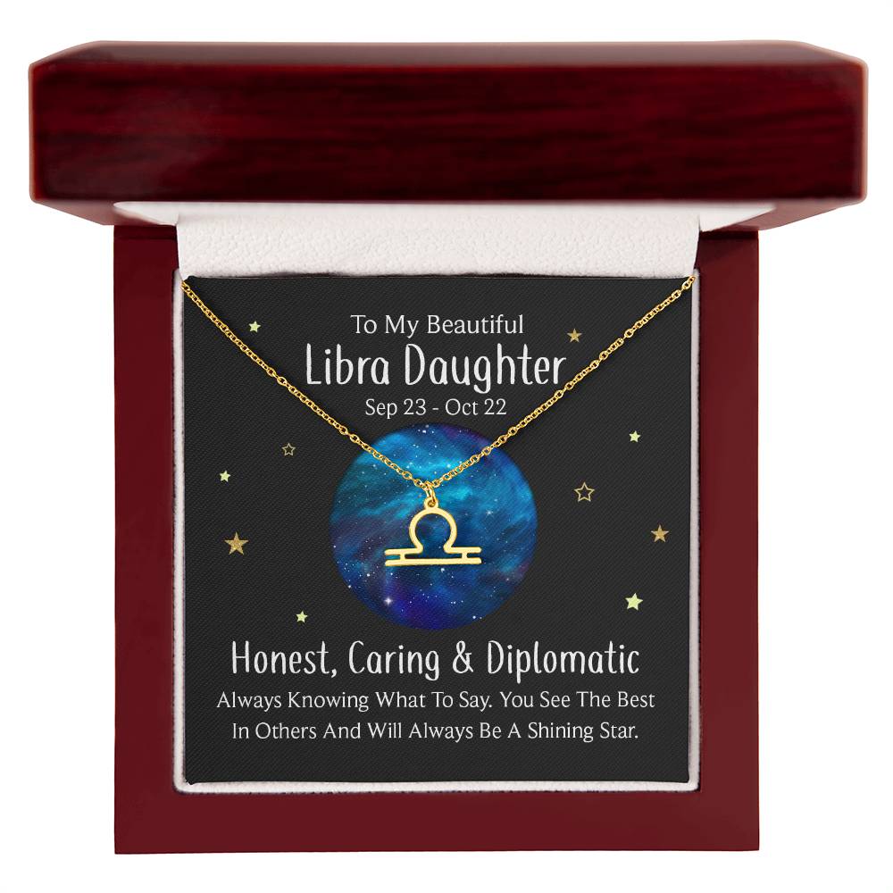 To My Beautiful Libra Daughter, Honest, Caring & Diplomatic - Zodiac Symbol Necklace - Gift for Daughter