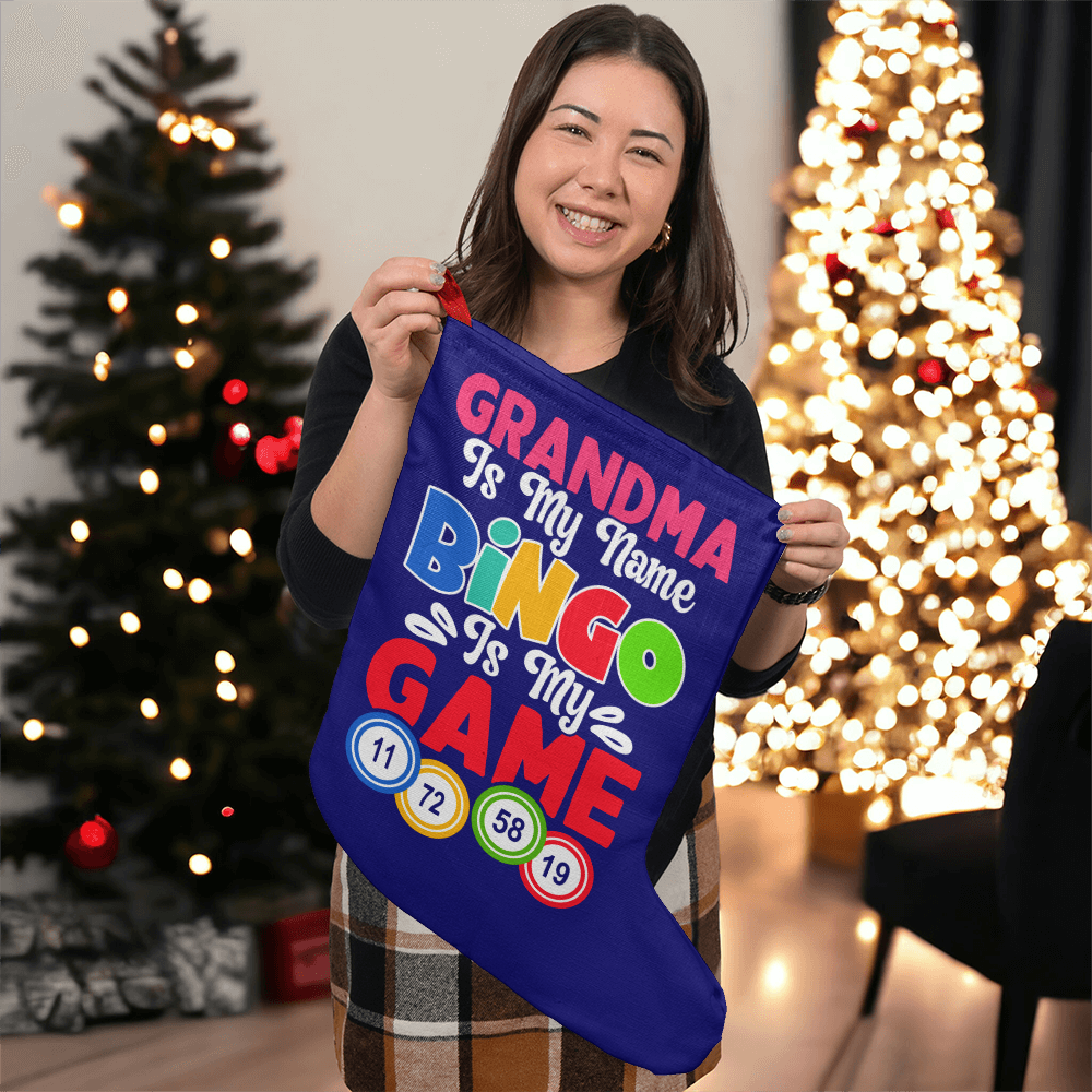 Grandma Is My Name Bingo Is My Game - Giant Holiday Stocking - Gift for Grandma