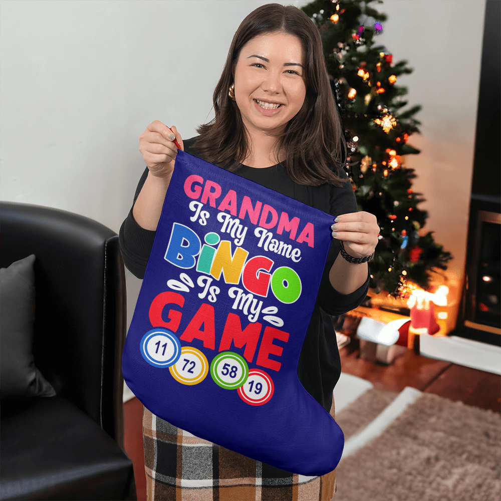 Grandma Is My Name Bingo Is My Game - Giant Holiday Stocking - Gift for Grandma