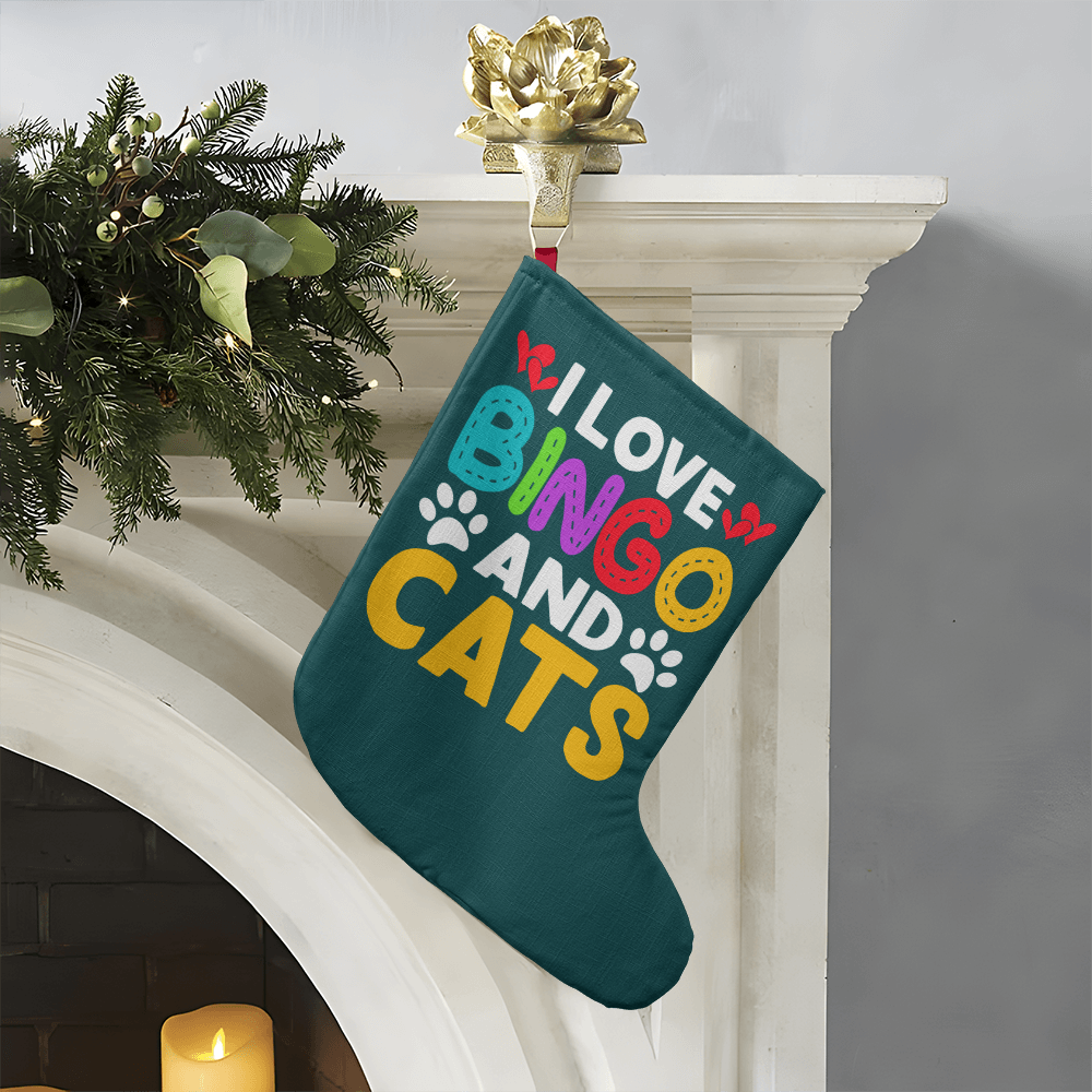 I Love Bingo And Cats - Giant Holiday Stocking - Gift for Her - Gift for Him
