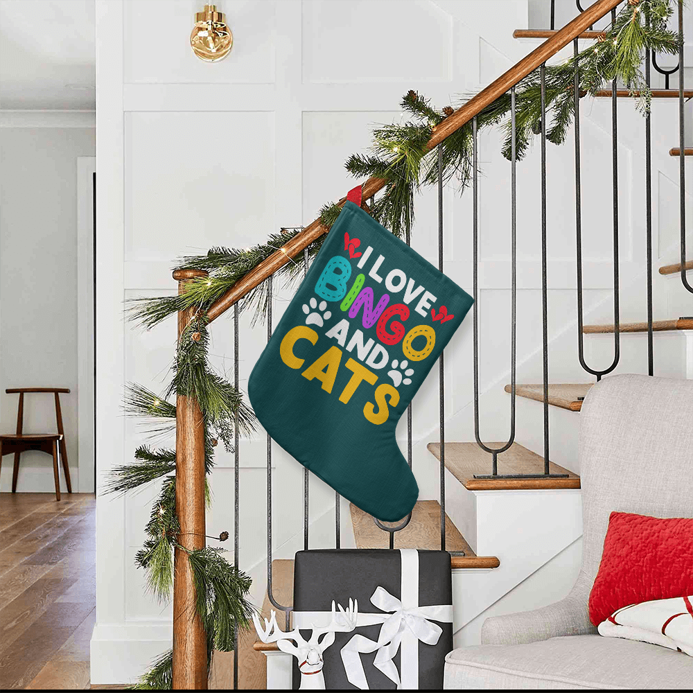 I Love Bingo And Cats - Giant Holiday Stocking - Gift for Her - Gift for Him